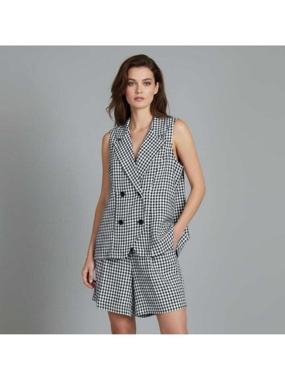 Vintage 80s David Hollis Gingham Set Two-Piece Vest & Shorts Women's 6 Retro